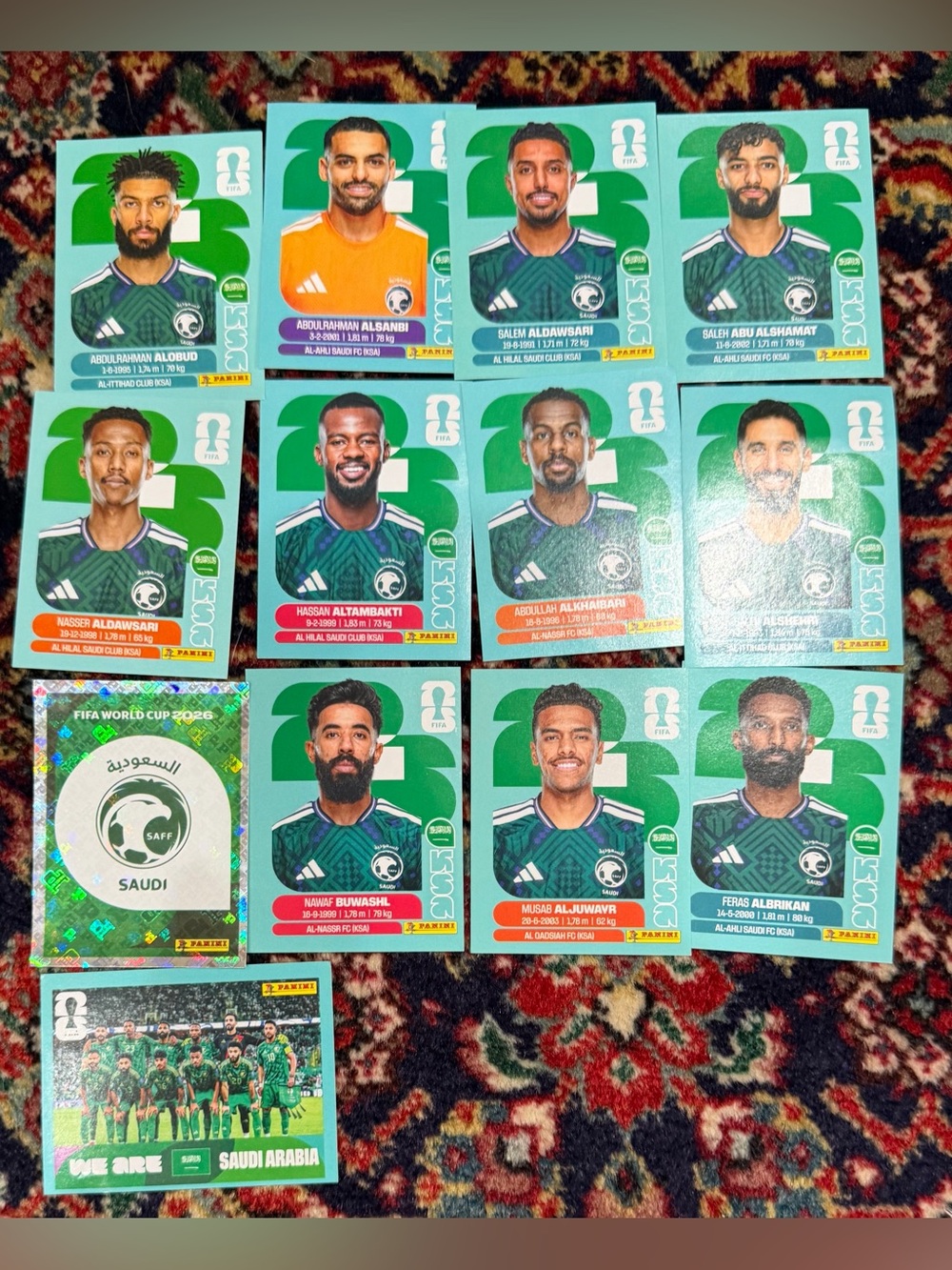 WORLD CUP 2026 PANINI STICKER.SAUDI ARABIA SOCCER TEAM LOT OF 13 STICKERS. BRASI